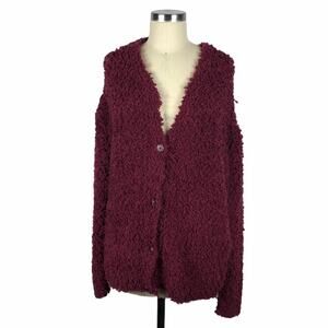 RXB Wine Cozy Popcorn Button Down Cardigan M NWT Medium Textured V-Neck